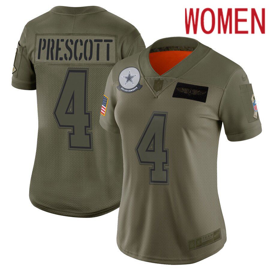 Women Dallas cowboys #4 Prescott Green Nike Olive Salute To Service Limited NFL Jerseys
